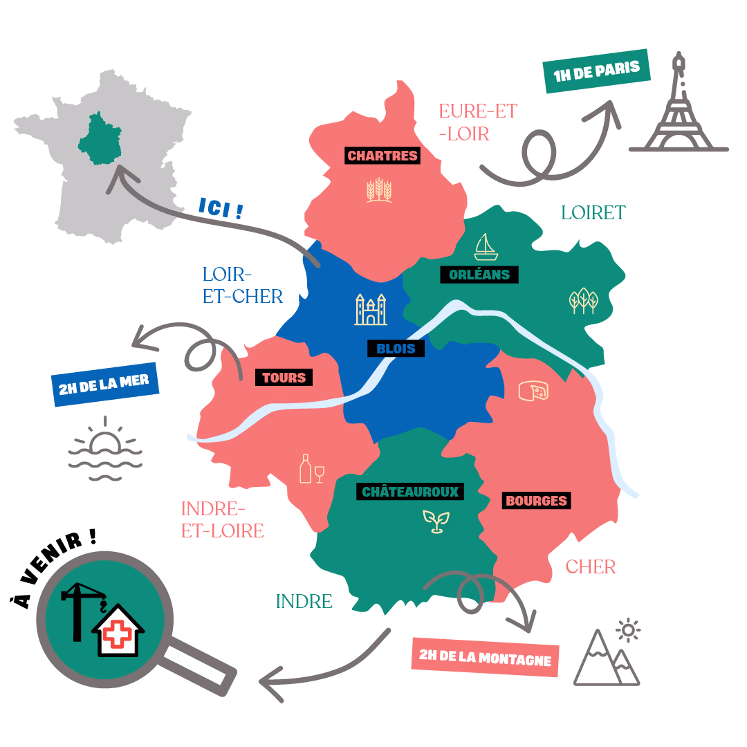 Carte des centres de santé en Centre-Val de Loire